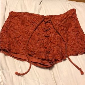 Burnt orange lace shorts